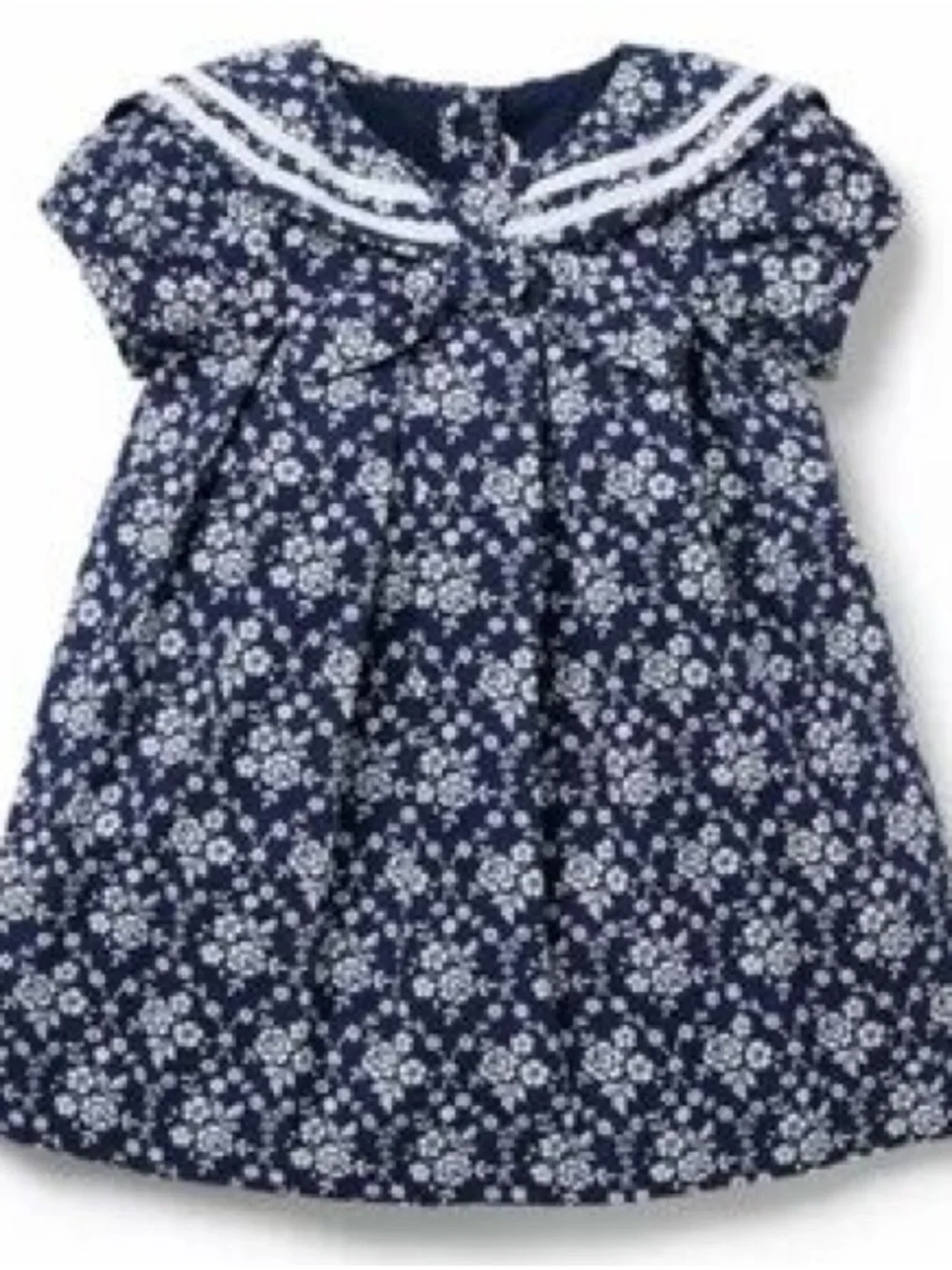 Janie and Jack Navy Floral Sailor-Style Dress with White Trim